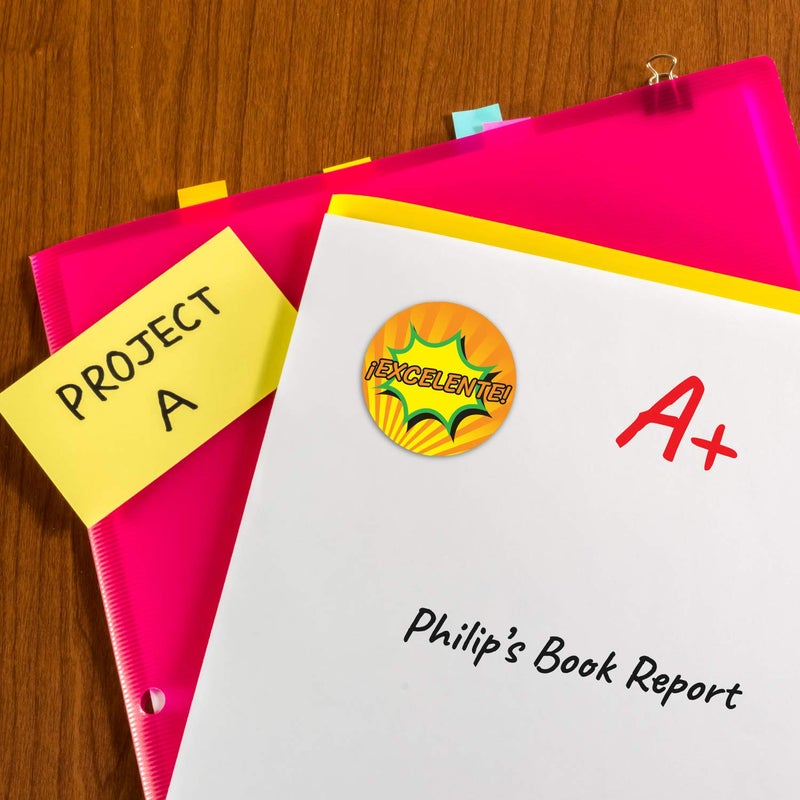 SBLABELS Spanish Reward Stickers / 500 Espanol Teacher Classroom Reward Stickers / 8 Alternating Superhero Comic Designs / 1.5" Student Praise Sticker - Image 5